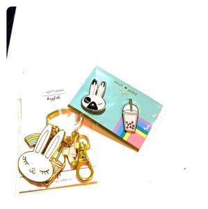 Cute bunny & Bubble tea keychain & Pin set. Easter